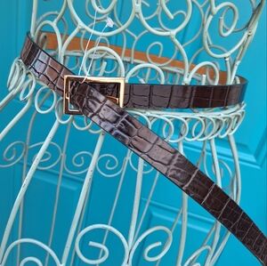 Genuine Leather Belt Alligator Embossed Thin Real Leather Vintage Belt